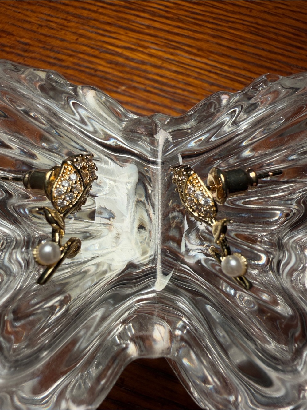 Gold-Tone Romantic Tulip Pearl & Crystal Leaf Drop Earrings - Women Jewelry